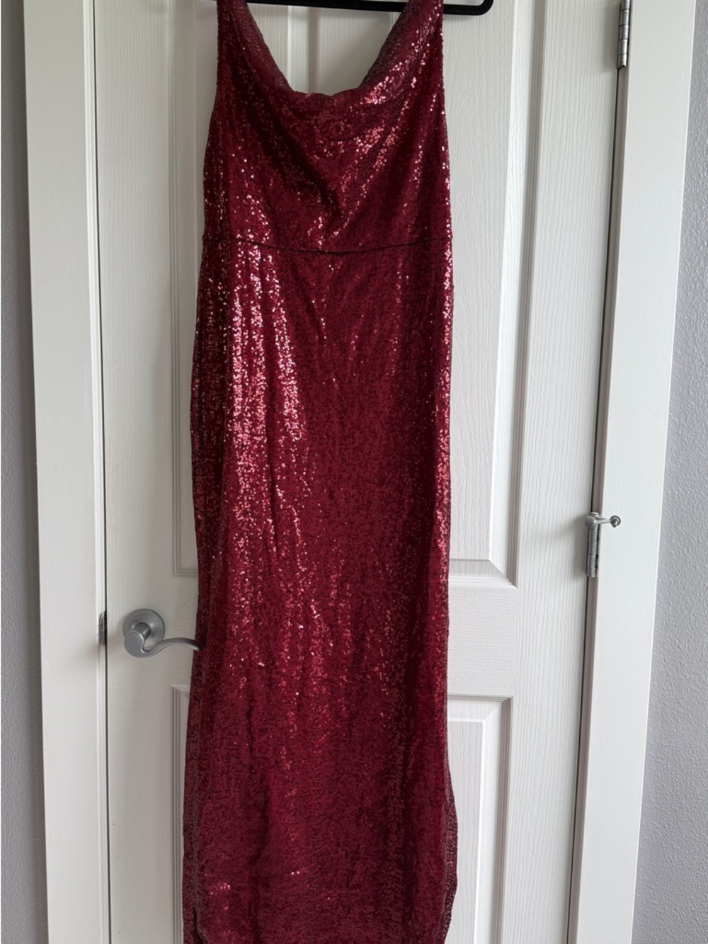Sequin Cowl Neck Burgundy Evening Gown